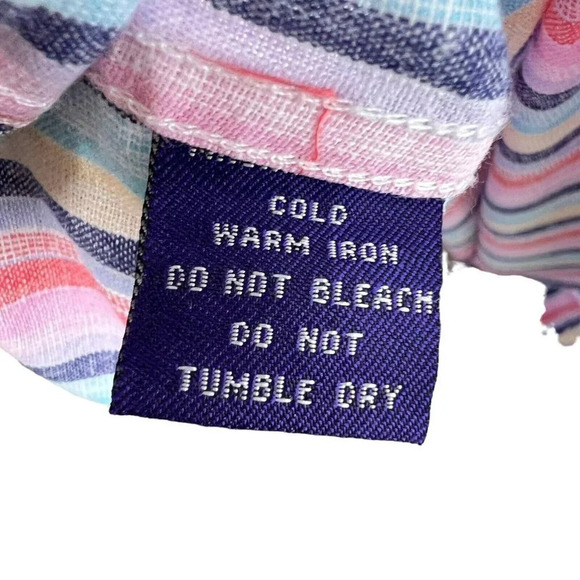 Alan Flusser Shirt Men's Size L Striped Linen Blend Button Down Rainbow - Picture 4 of 4